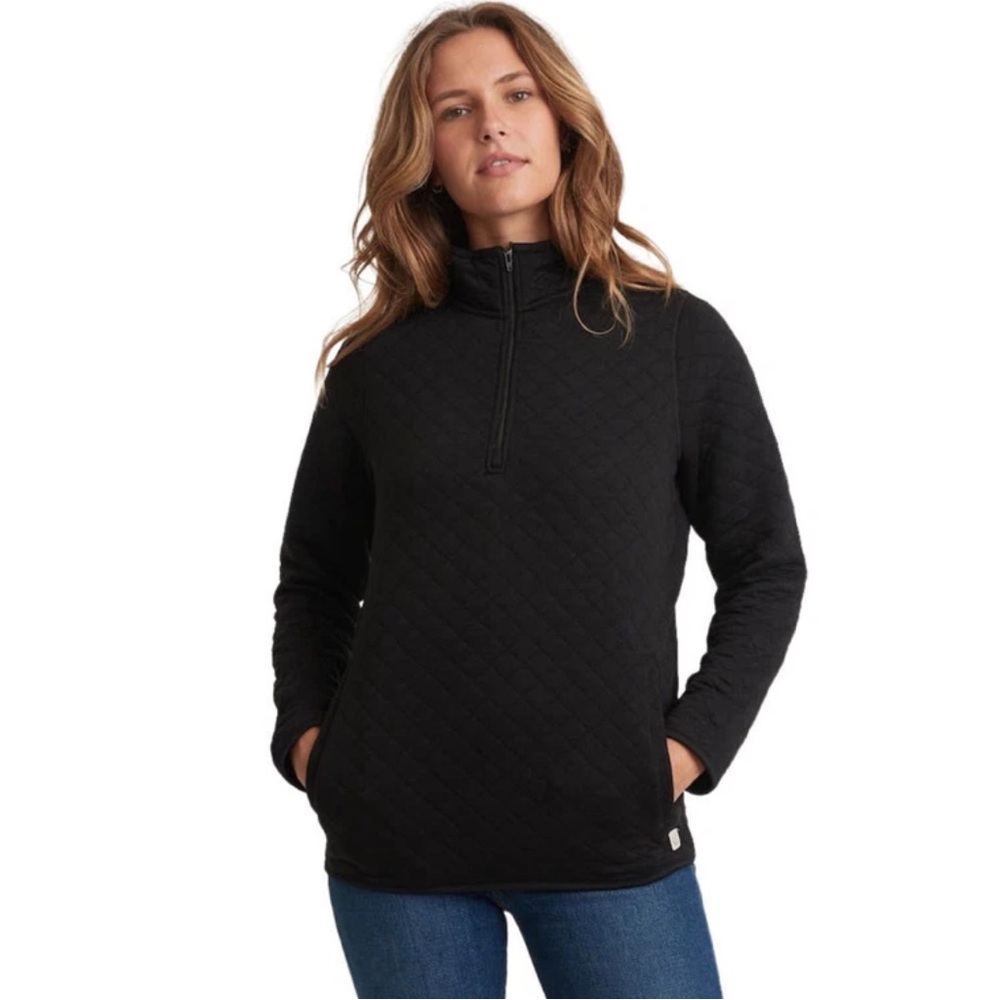 Marine Layer Women’s Corbet 1/4 Zip Quilted Pullover Black Custom Large